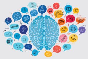 This is a photo illustration of a human brain processing information.
